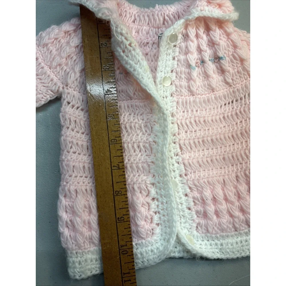 VTG  Handmade in Korea Baby Sweater Pink 100% Acrylic Buttons Collar